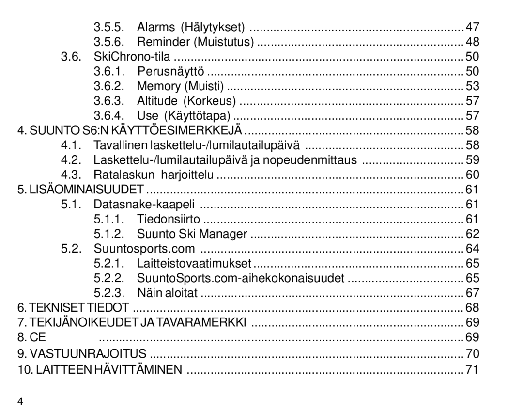 Suunto S6 manual Tekniset Tiedot 