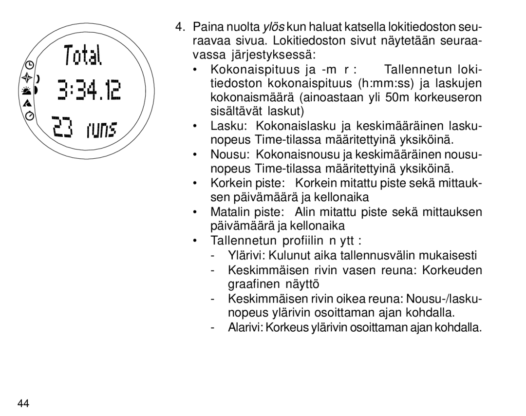 Suunto S6 manual Tallennetun profiilin näyttö 