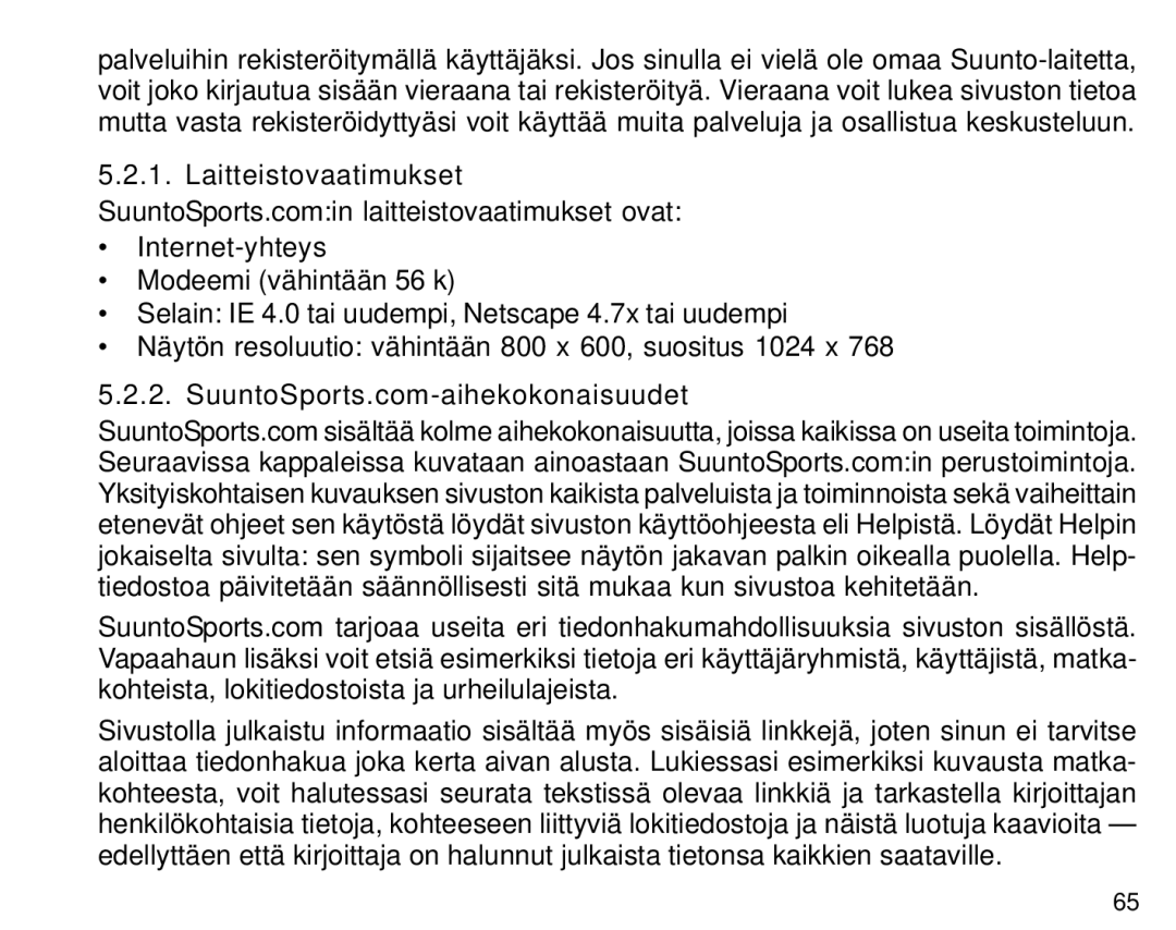 Suunto S6 manual SuuntoSports.com-aihekokonaisuudet 