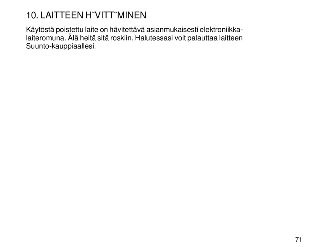 Suunto S6 manual Laitteen Hävittäminen 