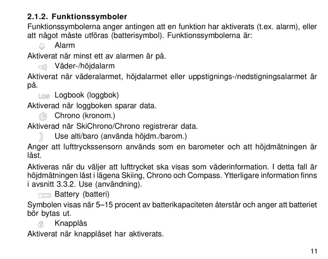 Suunto S6 manual Funktionssymboler 