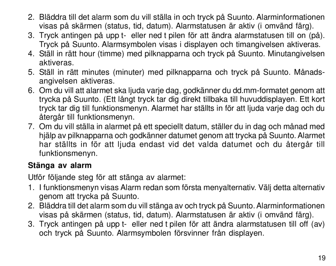 Suunto S6 manual Stänga av alarm 