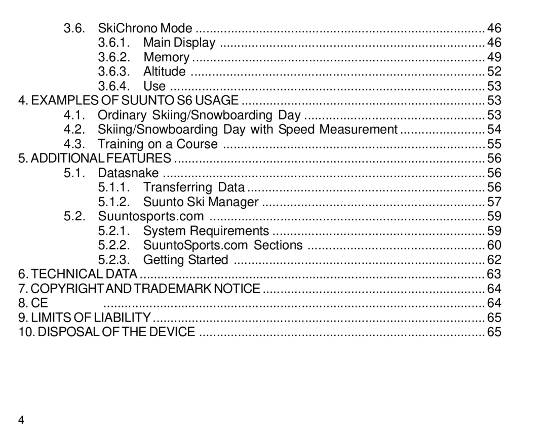 Suunto S6 manual Technical Data 