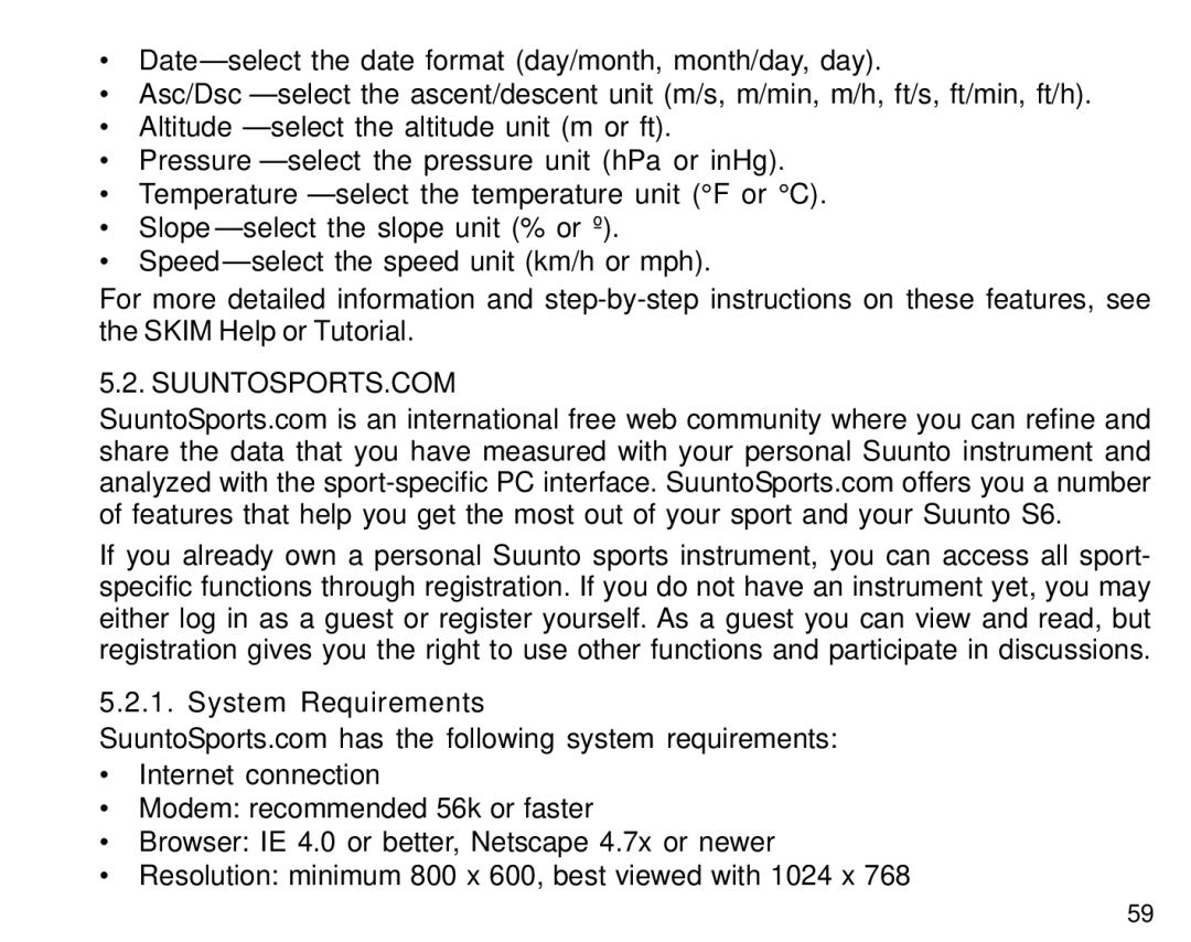 Suunto S6 manual Suuntosports.Com, System Requirements 