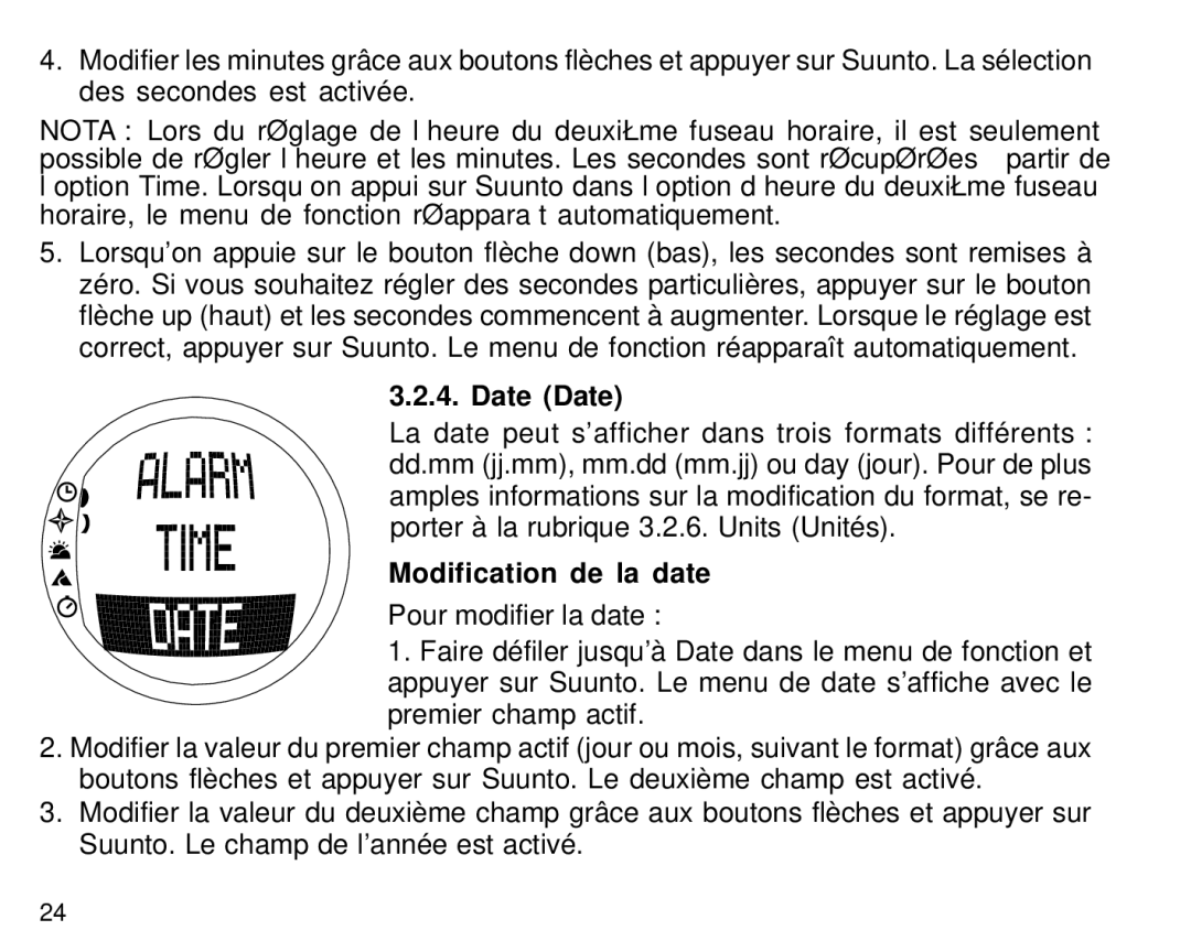 Suunto S6 manual Date Date, Modification de la date 