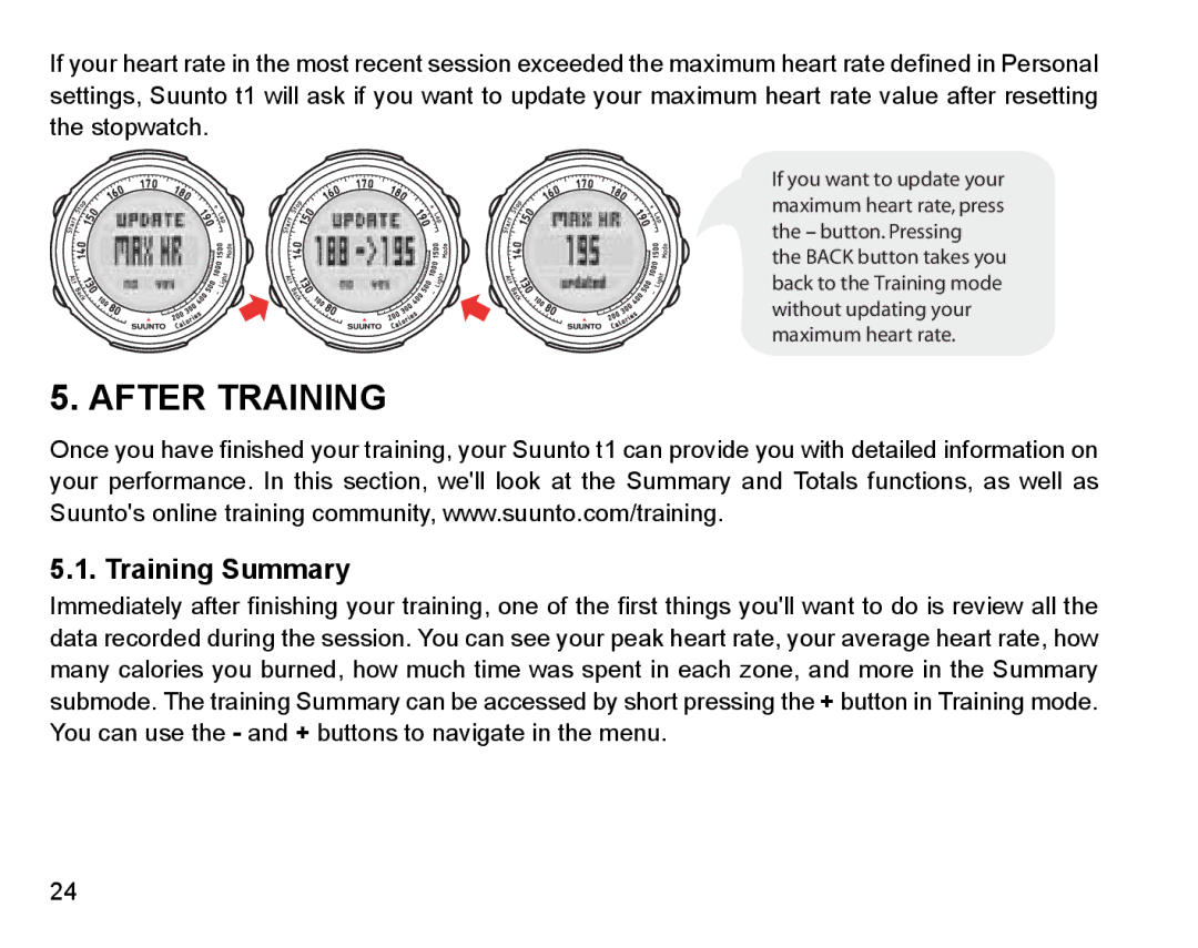 Suunto Stopwatch manual After Training, Training Summary 