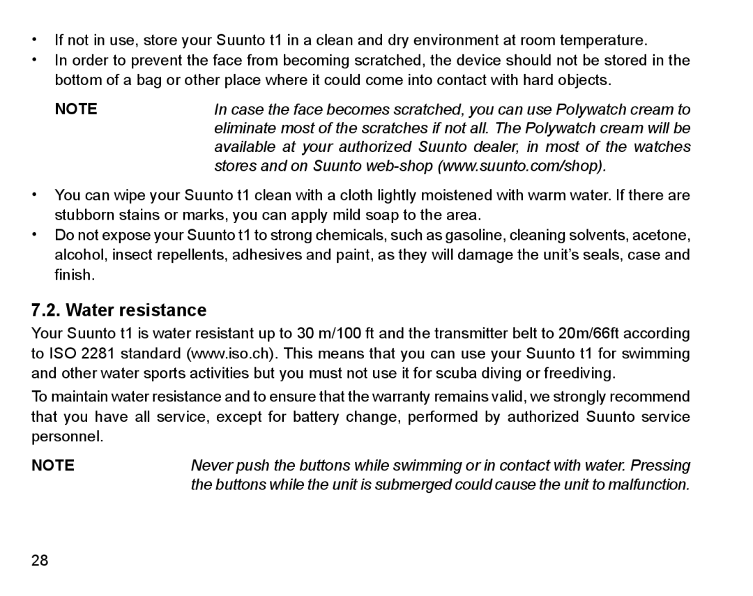 Suunto Stopwatch manual Water resistance 