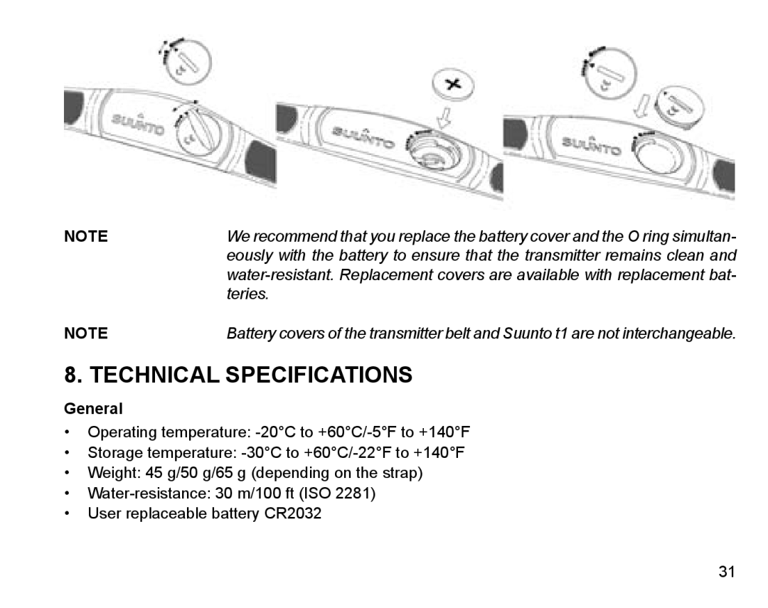 Suunto Stopwatch manual Technical Specifications, General 