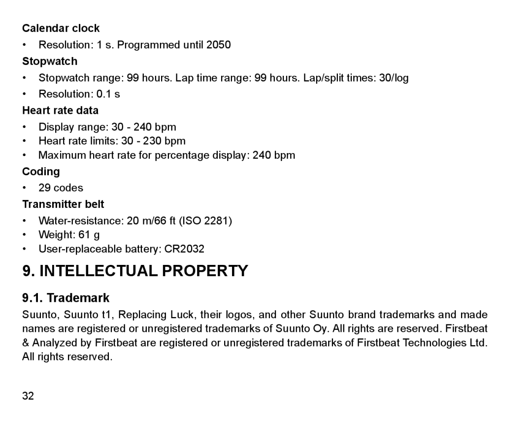 Suunto Stopwatch manual Intellectual Property, Trademark 