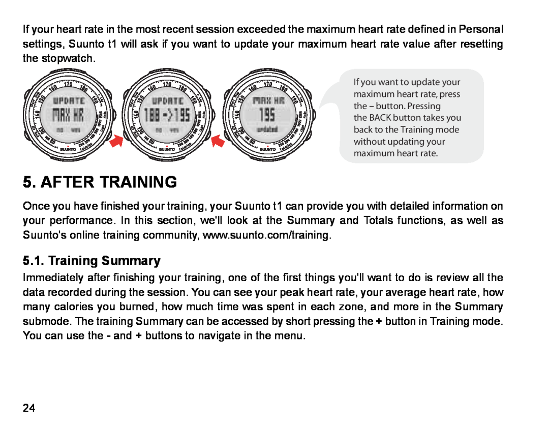 Suunto Stopwatch manual After Training, Training Summary 