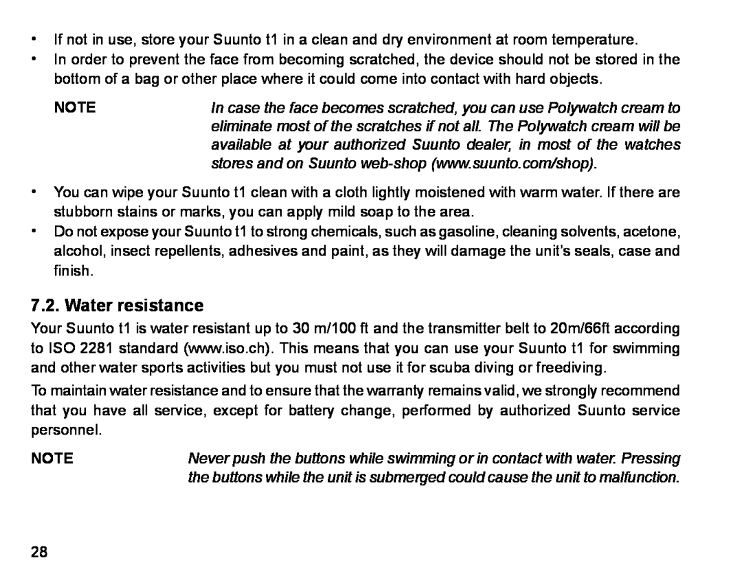 Suunto Stopwatch manual Water resistance, available at your authorized Suunto dealer, in most of the watches 