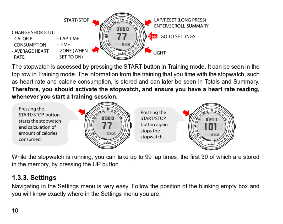 Suunto t1 manual Settings 