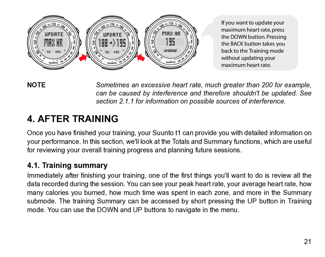 Suunto t1 manual After Training, Training summary 