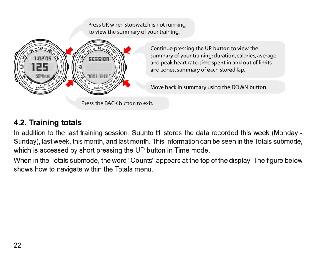 Suunto t1 manual Training totals 