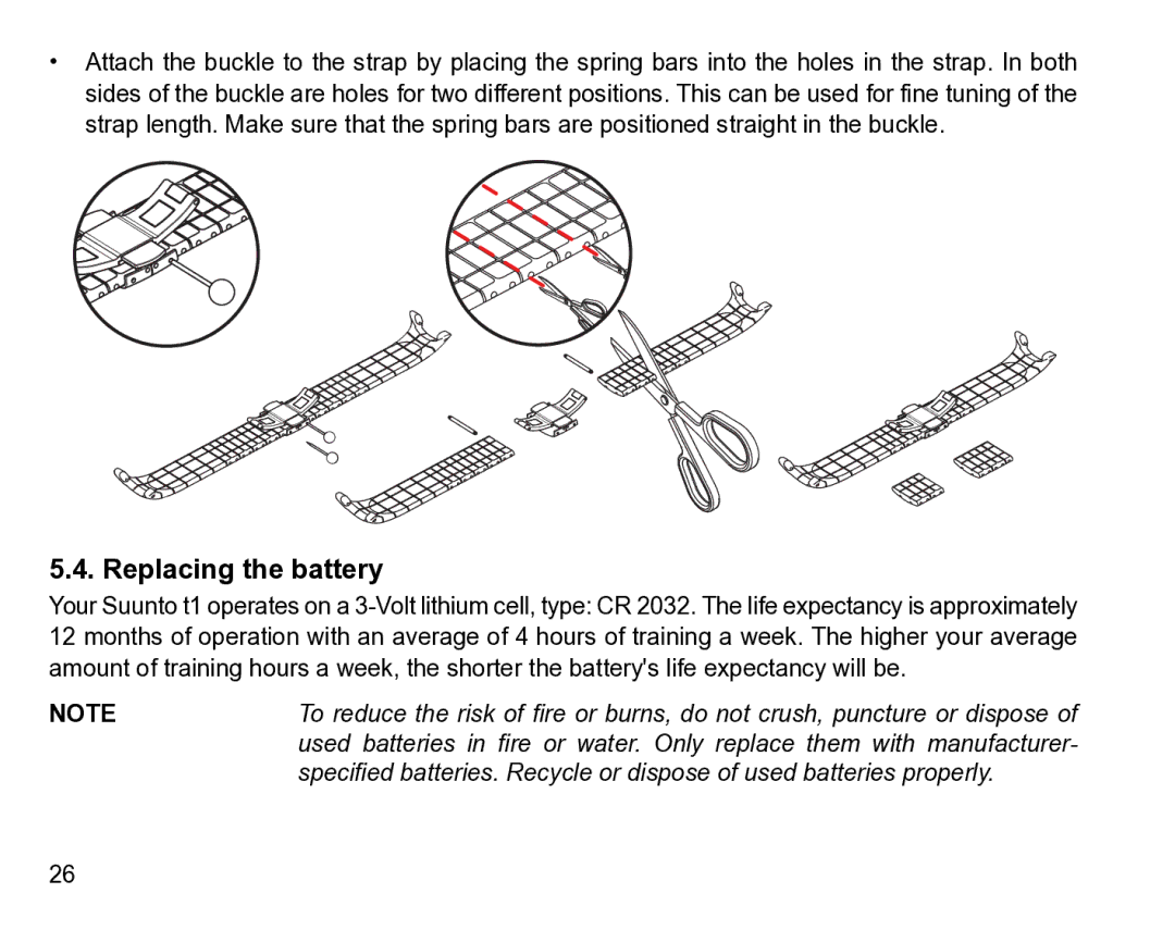 Suunto t1 manual Replacing the battery 