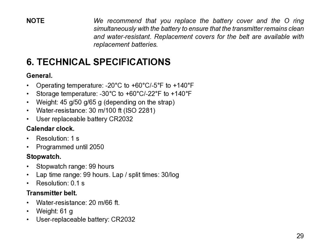 Suunto t1 manual Technical Specifications, General 