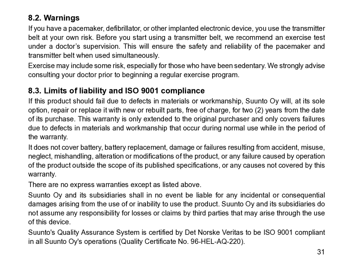 Suunto t1 manual Limits of liability and ISO 9001 compliance 