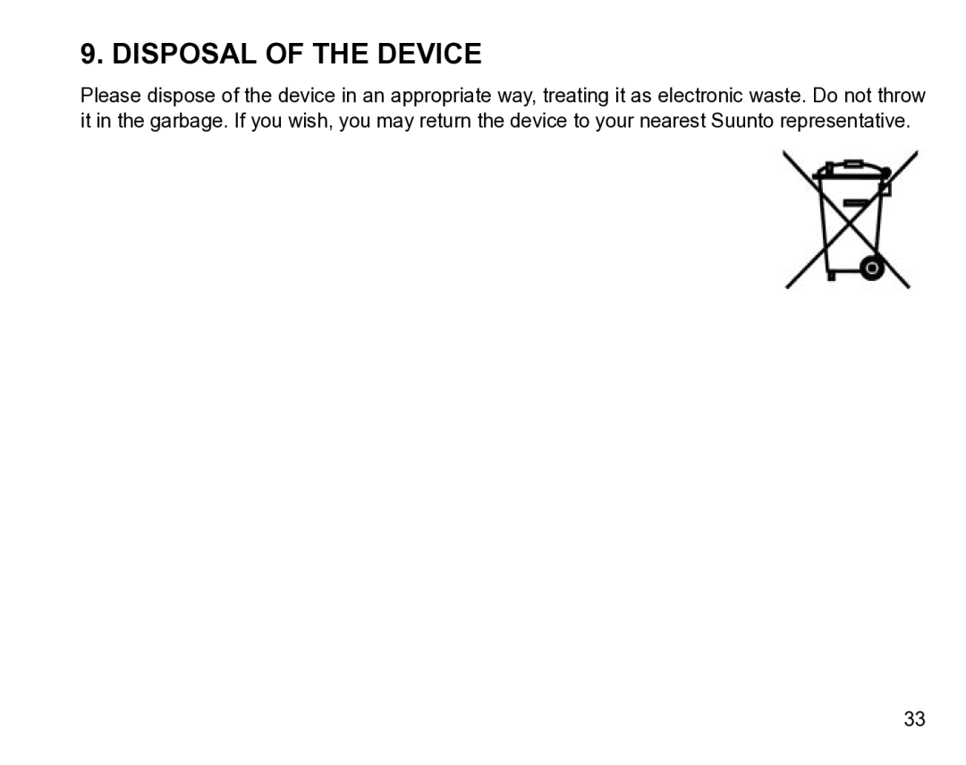 Suunto t1 manual Disposal of the Device 