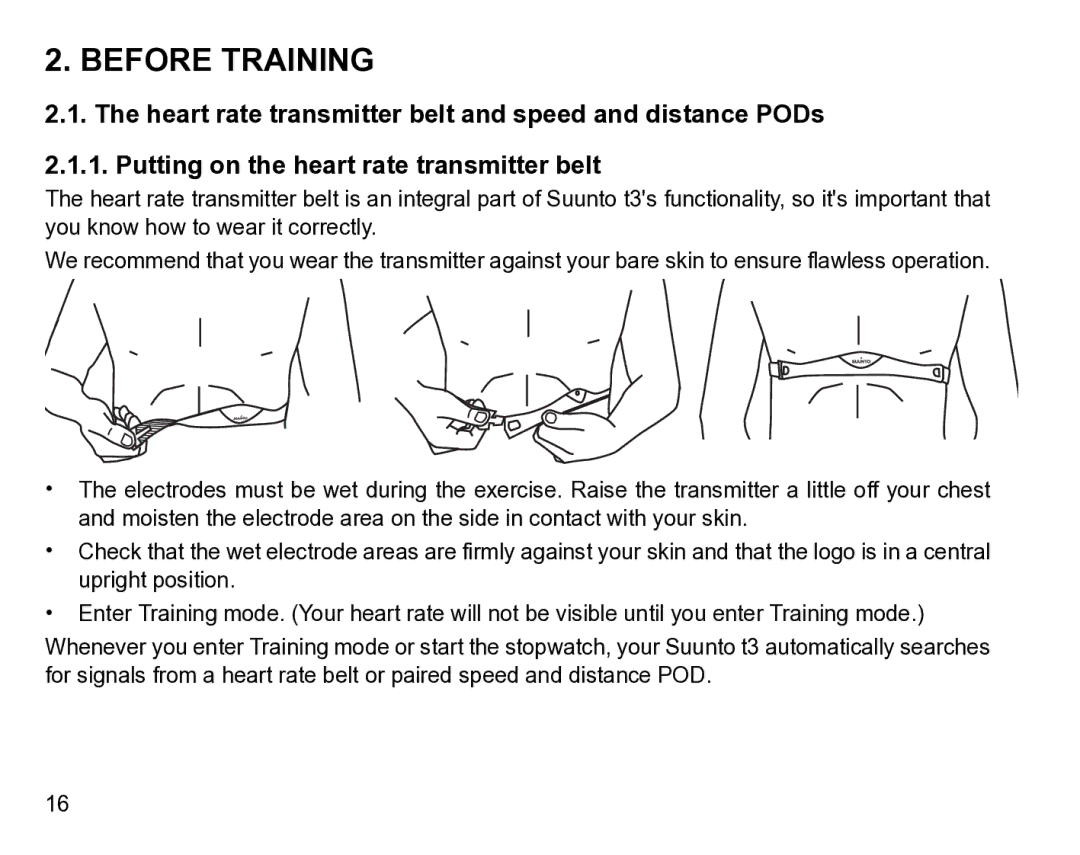 Suunto t3 manual Before Training 