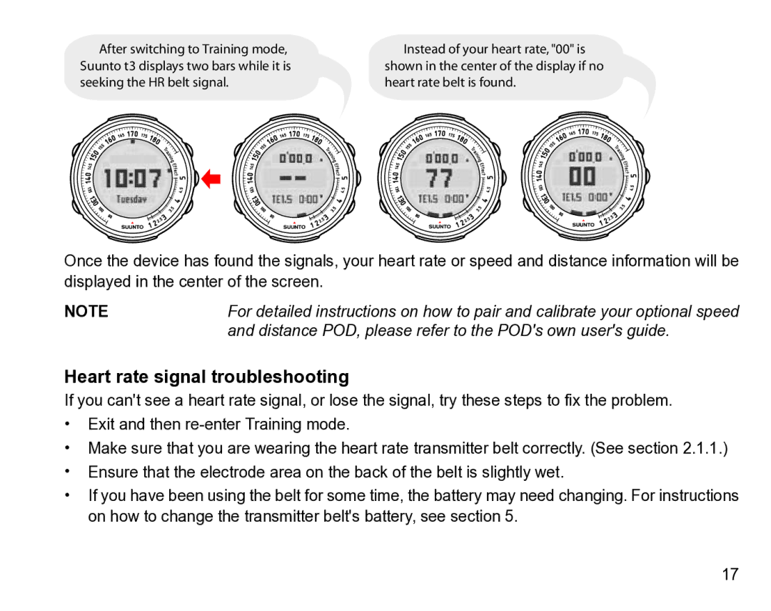 Suunto t3 manual Heart rate signal troubleshooting 