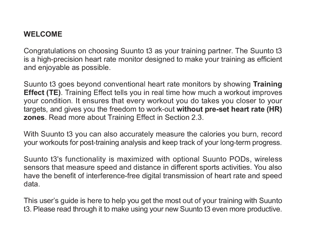 Suunto t3 manual Welcome 