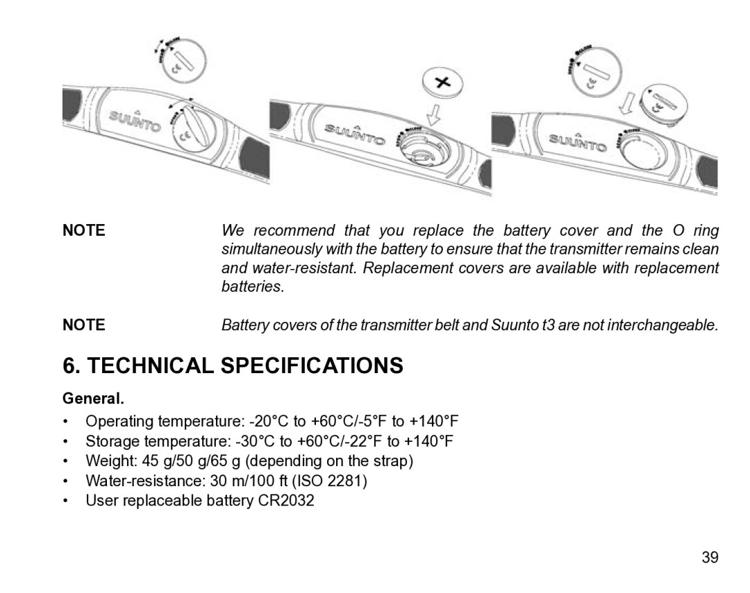 Suunto t3 manual Technical Specifications, General 