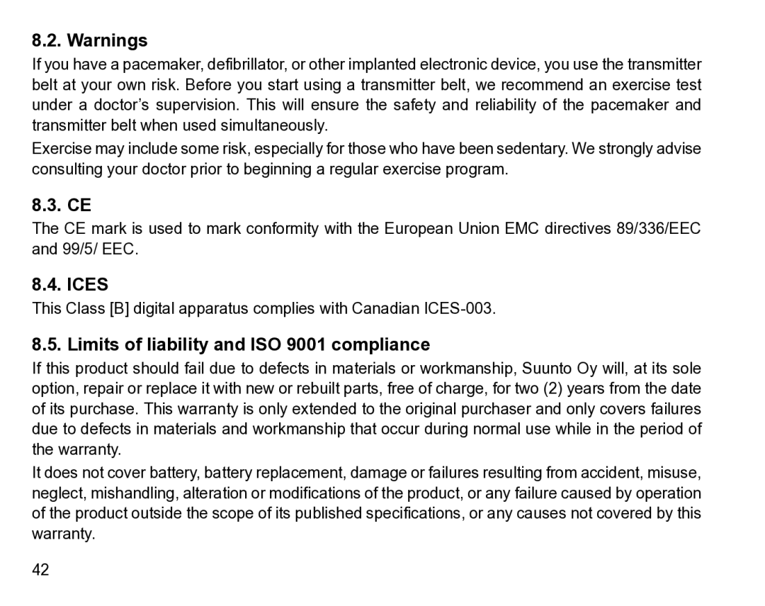 Suunto t3 manual Ices, Limits of liability and ISO 9001 compliance 