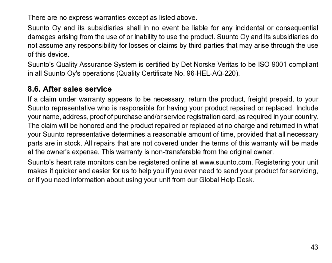 Suunto t3 manual After sales service 