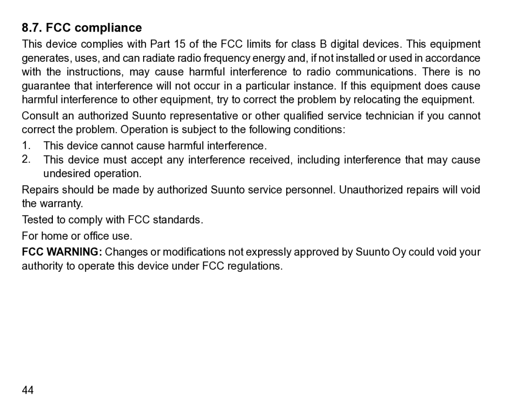 Suunto t3 manual FCC compliance 