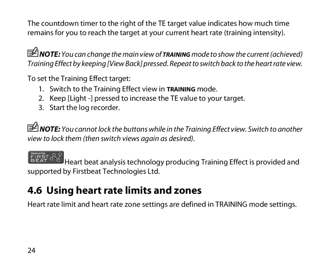 Suunto t3d manual Using heart rate limits and zones 