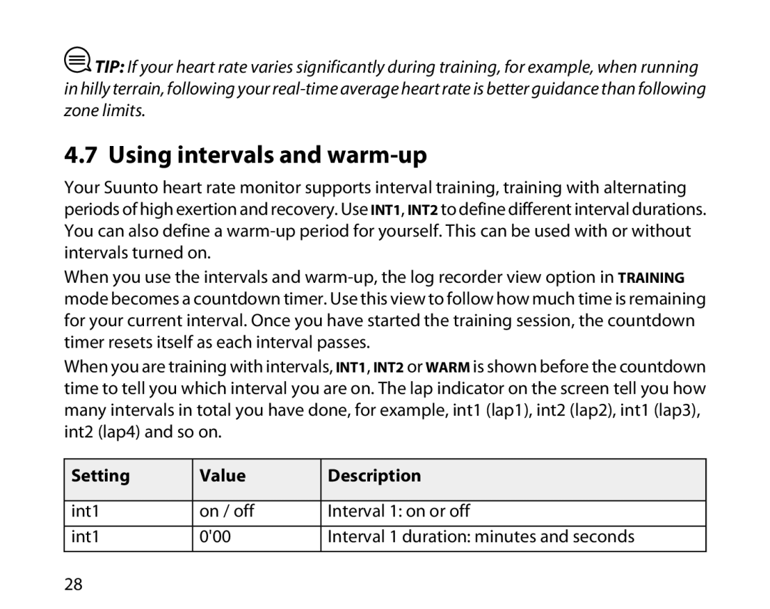 Suunto t3d manual Using intervals and warm-up 