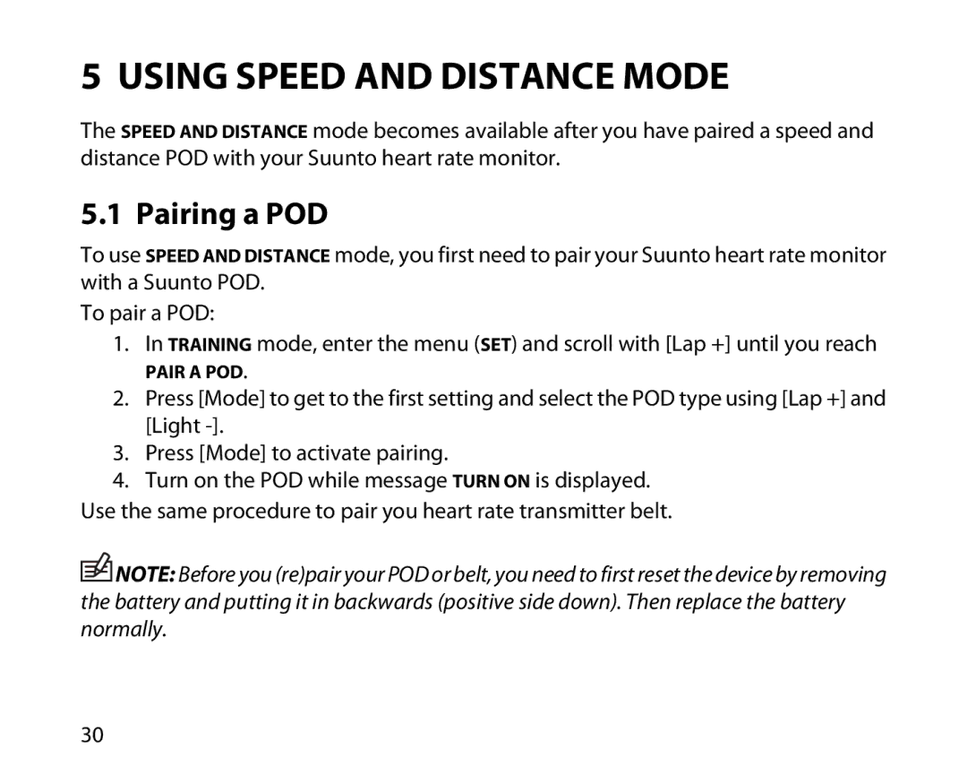 Suunto t3d manual Using Speed and Distance Mode, Pairing a POD 