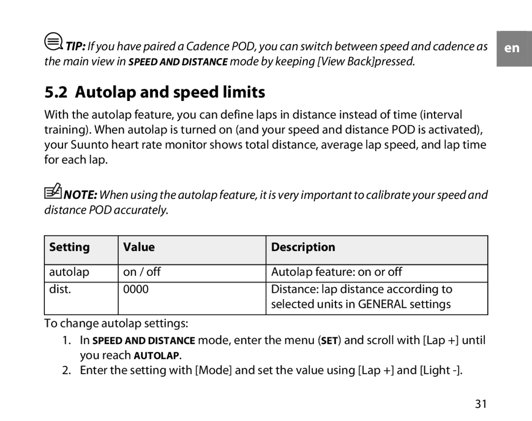 Suunto t3d manual Autolap and speed limits 