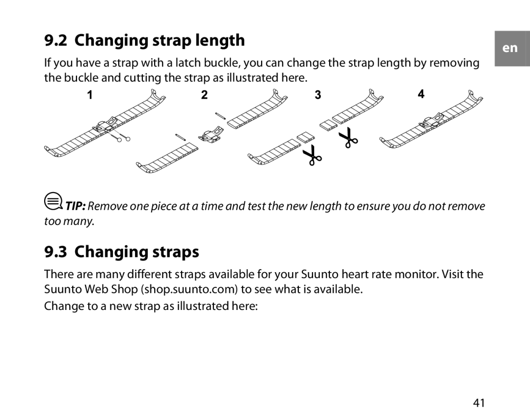 Suunto t3d manual Changing strap length, Changing straps 