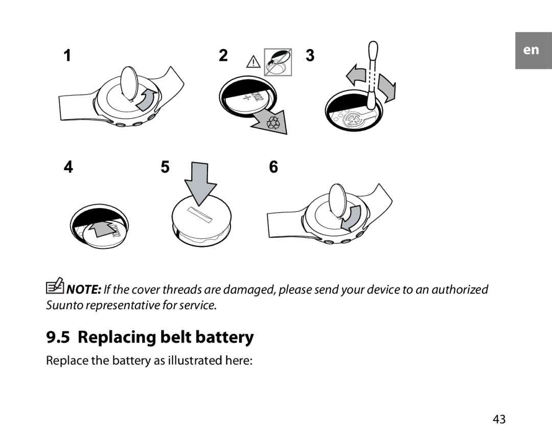 Suunto t3d manual Replacing belt battery 