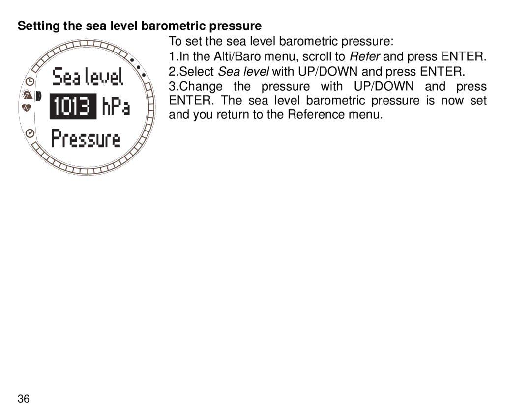 Suunto T6 manual Setting the sea level barometric pressure 