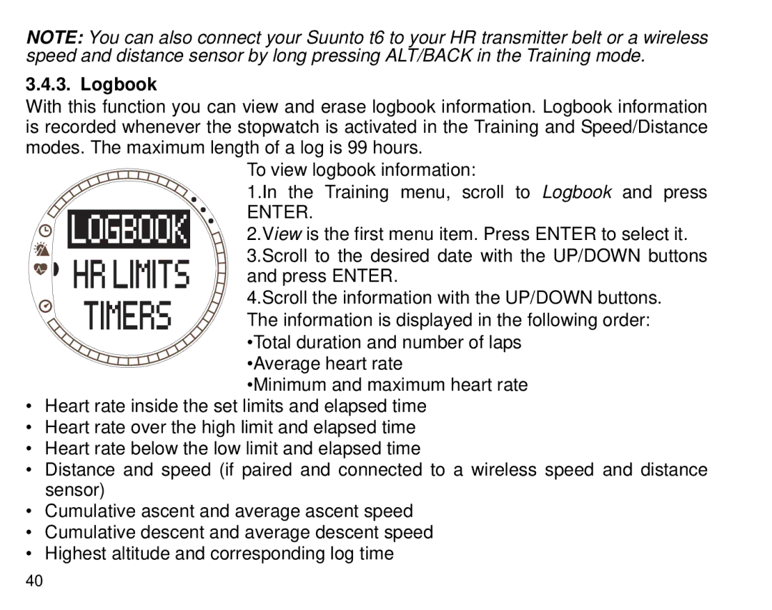 Suunto T6 manual Logbook 