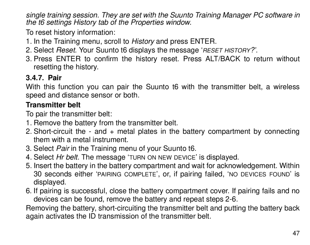 Suunto T6 manual Pair, Transmitter belt 