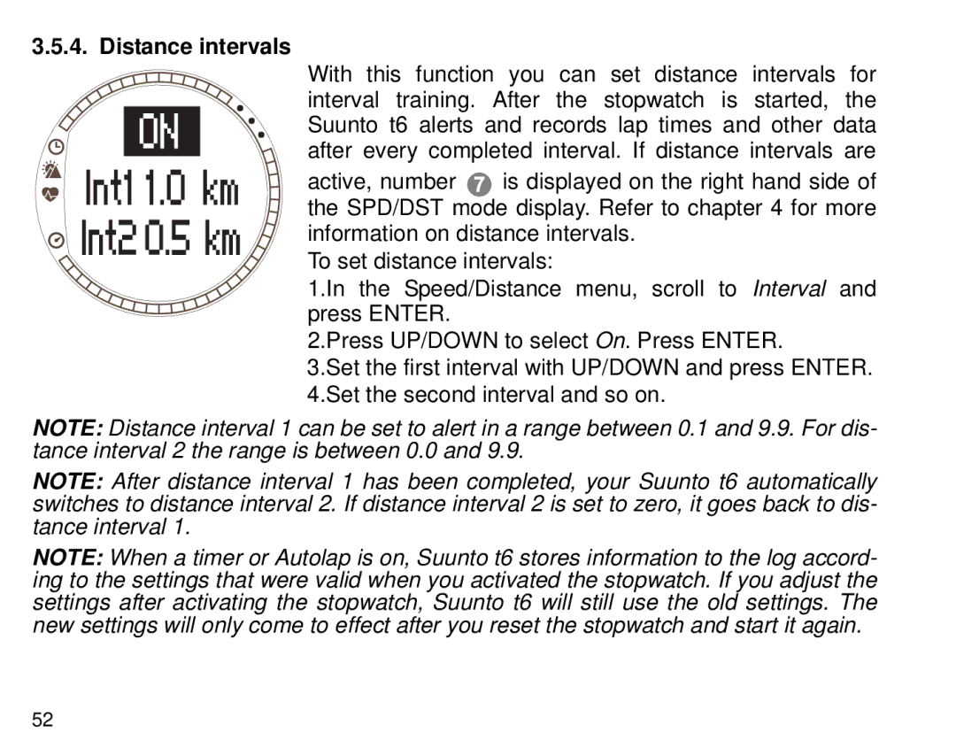 Suunto T6 manual Distance intervals 