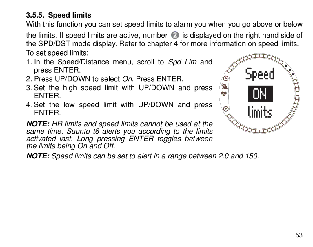 Suunto T6 manual Speed limits 