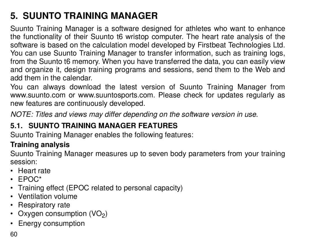 Suunto T6 manual Suunto Training Manager, Training analysis 