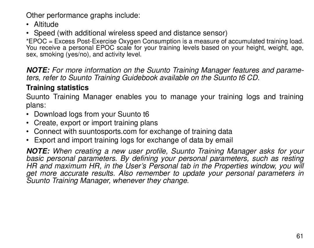 Suunto T6 manual Training statistics 