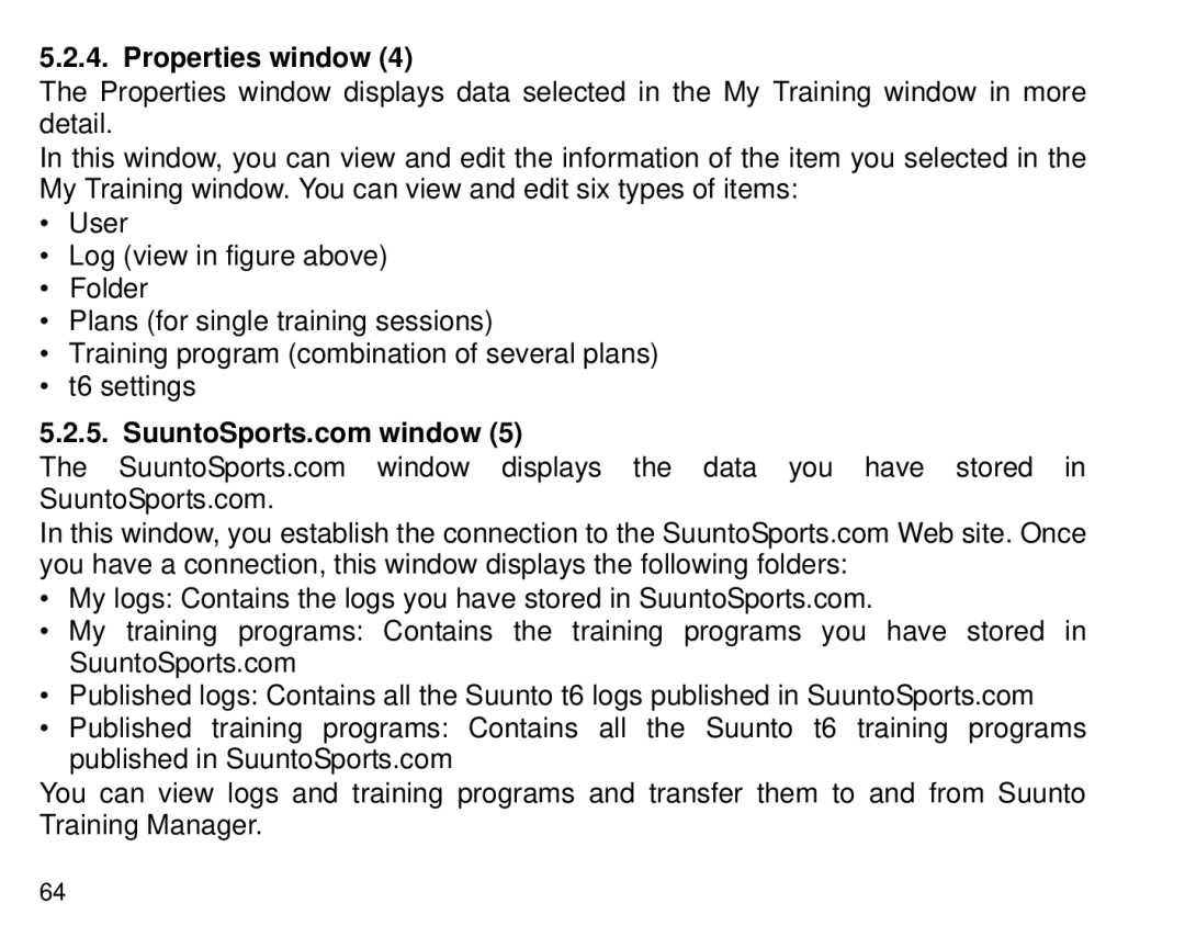 Suunto T6 manual Properties window 