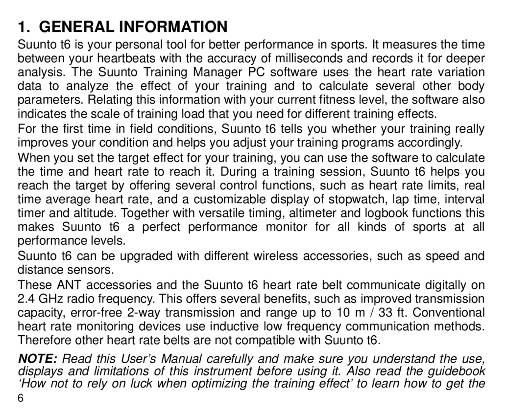 Suunto T6 manual General Information 