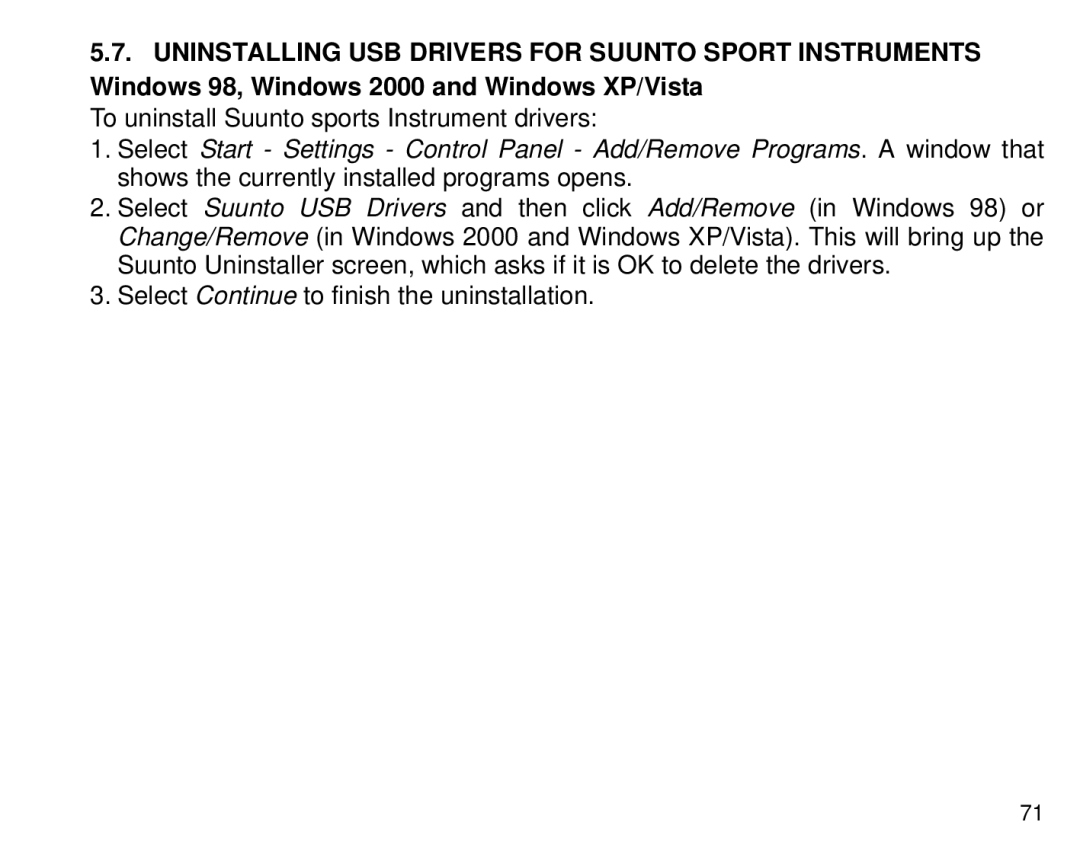 Suunto T6 manual To uninstall Suunto sports Instrument drivers 