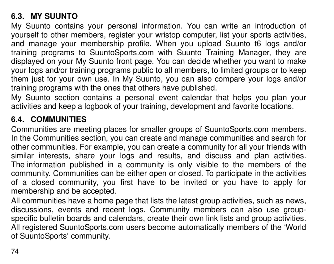 Suunto T6 manual MY Suunto, Communities 