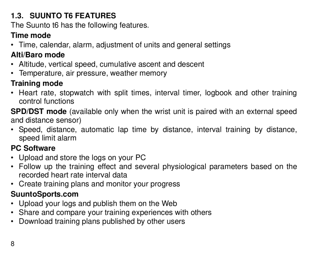 Suunto manual Suunto T6 Features 