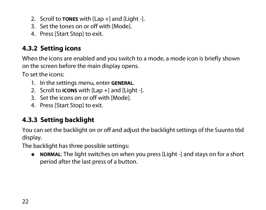 Suunto T6D manual Setting icons 