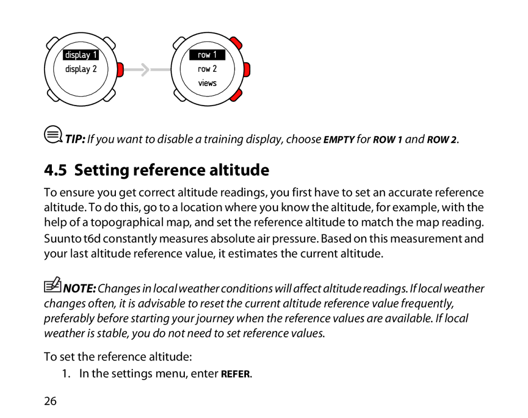 Suunto T6D manual Setting reference altitude 