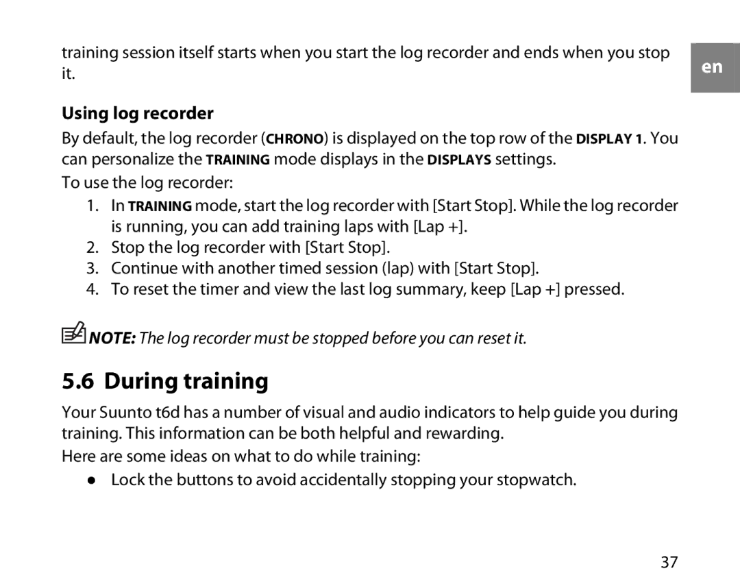 Suunto T6D manual During training, Using log recorder 